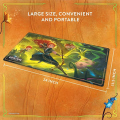Release Date 5/15/2026
Enhance your Disney Lorcana experience with the Merida – Gifted Archer Playmat, featuring detailed artwork inspired by the courageous archer. The smooth fabric surface protects cards during gameplay and allows for easy movement, while the anti-slip backing helps keep the mat securely in place. Crafted from durable neoprene, this playmat provides ample room for arranging decks, tokens, and accessories. Its versatile design also makes it suitable for use as a desk mat or mouse pad, offe