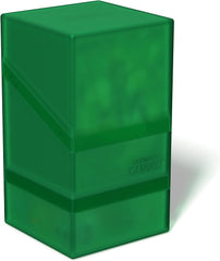 Ultimate Guard Boulder'n'Tray 100+ Emerald. By popular demand, here is the Boulder'n'Tray 100+. This deck case combines the sturdiness of our Boulder with the flexibility of an extra compartment for your dice and other accessories - just like our classic Monolith. Our Boulder'n'Tray 100+ impresses with its durable, soft-touch finish², which ensures a comfortable grip and long life during all your gaming sessions. - Holds up to 100 standard size cards