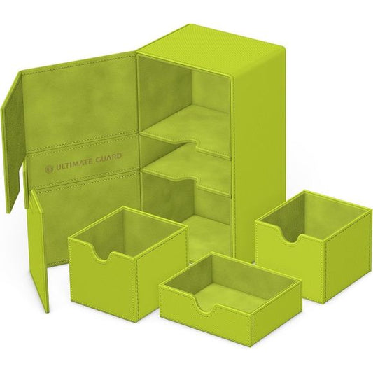 Catch the ultimate summer vibes with Ultimate Guard’s Twin Flip’n’Tray 200+ Xenoskin from the limited “Summer Edition 2025” in four vibrant new colors: Dandelion, Peach, Lime and Lagoon! The Twin Flip’n’Tray deck box features two independently accessible trays with quality microfiber inner lining for 100 double-sleeved or 120 single-sleeved cards each. Additionally, the resistant Xenoskin box has a removable accessory tray and a strong magnetic closure to keep the Magic: The Gathering, Pokémon, Lorcana, One