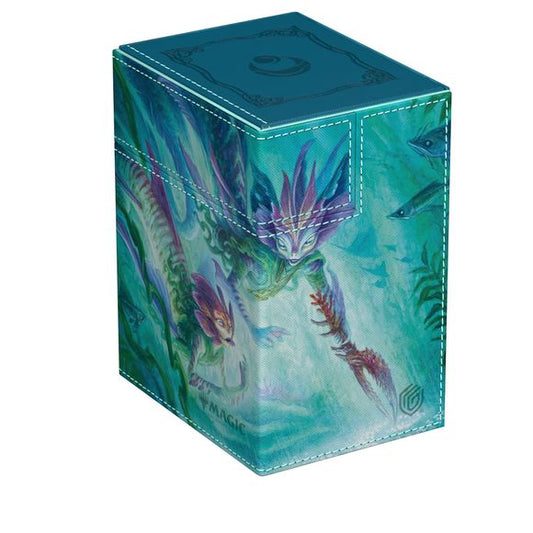 The Flip'n'Tray 133+ Xenoskin is a high-quality TCG deck box that offers premium card protection thanks to its resistant Xenoskin material, microfiber inner lining, and strong magnetic closure. The deck box has an integrated and removable accessory tray for dice that can be accessed independently and is printed in full color with officially licensed artworks from Magic: The Gathering's upcoming set "Lorwyn Eclipsed". The Flip'n'Tray 133+ Xenoskin is optimized to hold 133 double-sleeved or 160 single-sleeved