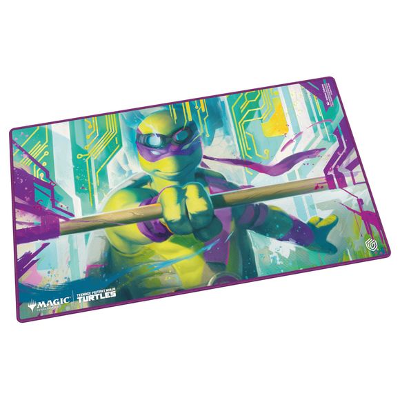 The 61x35cm Play-Mat protects cards and sleeves while playing and improves the gaming experience thanks to its anti-slip underside, while the stitched edges guarantee an even longer service life. The top side of the Play-Mat is printed with officially licensed artworks from Magic: The Gathering | Teenage Mutant Ninja Turtles.