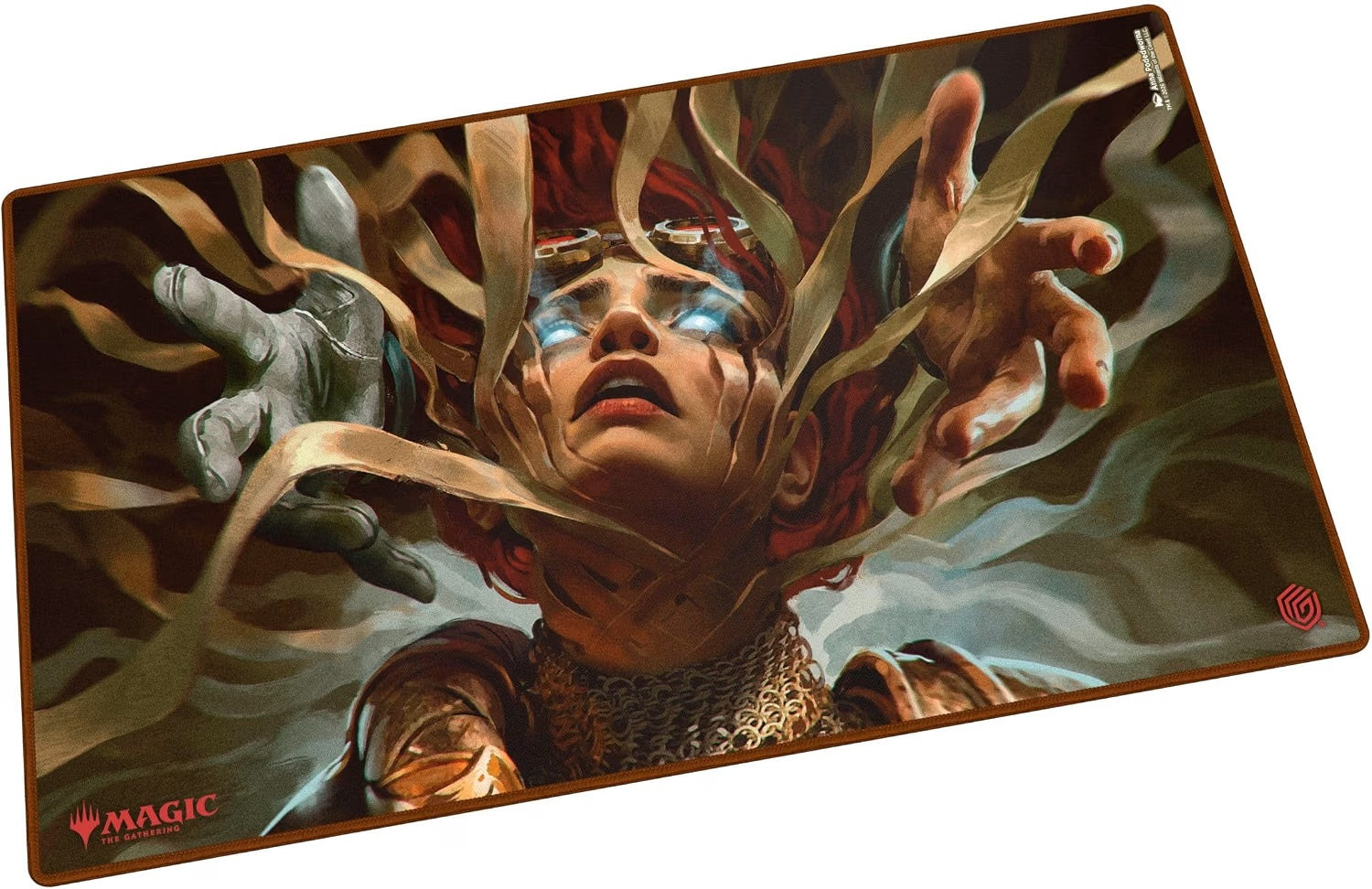 The 61x35cm Play-Mat protects cards and sleeves while playing and improves the gaming experience thanks to its anti-slip underside, while the stitched edges guarantee an even longer service life. The top side of the Play-Mat is printed with officially licensed artworks from Magic: The Gathering's upcoming set "Reality Fracture".