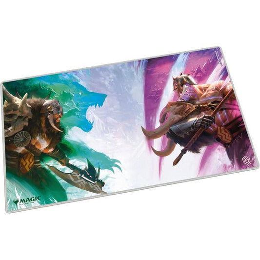 The 61x35cm Play-Mat protects cards and sleeves while playing and improves the gaming experience thanks to its anti-slip underside, while the stitched edges guarantee an even longer service life. The top side of the Play-Mat is printed with officially licensed artworks from Magic: The Gathering's upcoming set "Reality Fracture".
