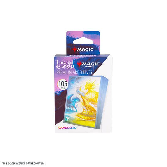 Enhance your game and protect your cards in style. These premium-quality, full-color printed Art Sleeves with textured finish are a must-have for every fan of the game. The matte back and clear front provide an exceptional tactile feel and an incredibly smooth shuffle experience. Each pack includes 105 sleeves and comes in fully plastic-free full-art packaging with a retractable hanger.