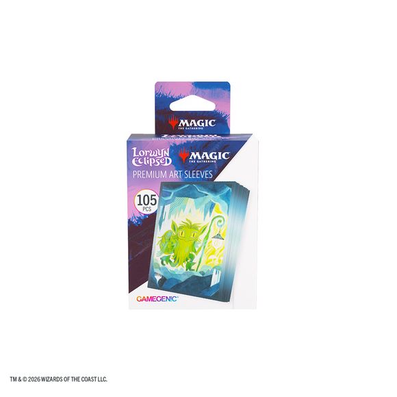 Enhance your game and protect your cards in style. These premium-quality, full-color printed Art Sleeves with textured finish are a must-have for every fan of the game. The matte back and clear front provide an exceptional tactile feel and an incredibly smooth shuffle experience. Each pack includes 105 sleeves and comes in fully plastic-free full-art packaging with a retractable hanger.