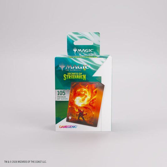 Enhance your game and protect your cards in style. These premium-quality, full-color printed Art Sleeves with textured finish are a must-have for every fan of the game. The matte back and clear front provide an exceptional tactile feel and an incredibly smooth shuffle experience. Each pack includes 105 sleeves and comes in fully plastic-free full-art packaging with a retractable hanger.