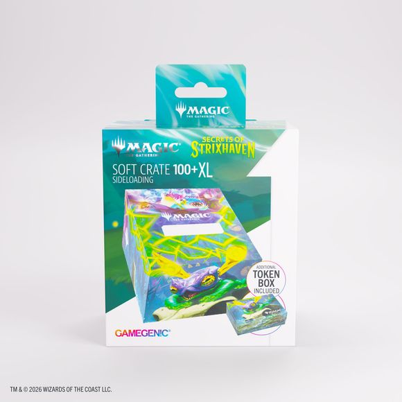 Magic: The Gathering officially licensed artwork from the game. Designed to hold 100 double-sleeved cards in extra Thick Inner Sleeves. Innovative self-locking mechanism keeps cards safely stored. Includes a token box.