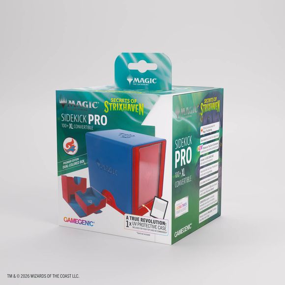 Designed for functionality and style, it holds 100+ double-sleeved cards in a sideloading position, with additional space for tokens and a UV-protected Slide Card Case at the front. The Slide Card Case is seamlessly integrated into the front of the box and can be removed for use during gameplay, allowing players to display their Commander card while keeping it fully protected at all times. A hidden, sturdy drawer provides extra storage for tokens or dice, ensuring all gaming essentials stay organized. The b