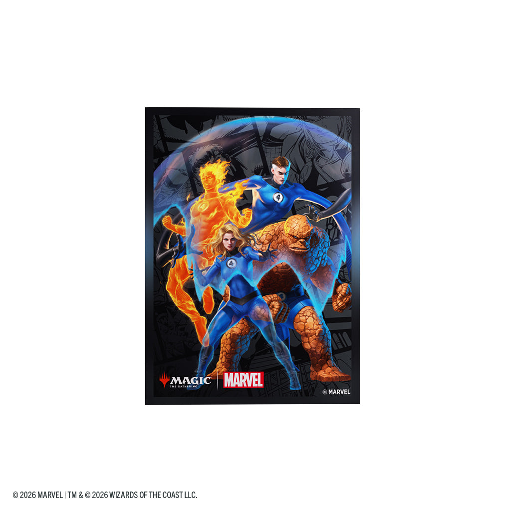 OFFICIAL MARVEL X MAGIC DESIGN: Premium card sleeves featuring officially licensed Fantastic Four artwork combining Marvel Super Heroes with Magic: The Gathering style.
PROTECTS VALUABLE CARDS: Durable sleeves help prevent bent corners, scratches, and wear during gameplay and shuffling.
TEXTURED MATTE SHUFFLE FEEL: Matte back and clear front provide smooth shuffling and excellent card visibility during play.
STANDARD CARD SIZE COMPATIBILITY: Optimized for Magic: The Gathering cards and compatible with ot