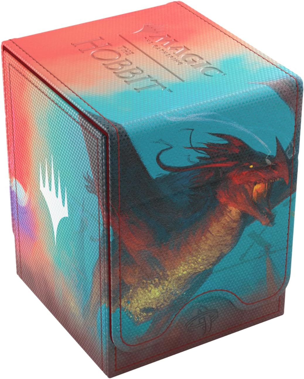 The Squire 80+ XL is a premium deck box featuring officially licensed artwork from the game, showcased on a full-color printed Refractifyber surface with high visual impact.
The Squire 80+ XL holds 80 double-sleeved cards, even with extra Thick Inner Sleeves. The Convertible line is designed to present cards in unique ways. Remove the lid, attach it to the bottom, or start tilting your box in a wide variety of ways. Powerful magnets keep it safely closed.
Five Squire 80+ XLs fit into the Treasure Trove, cr