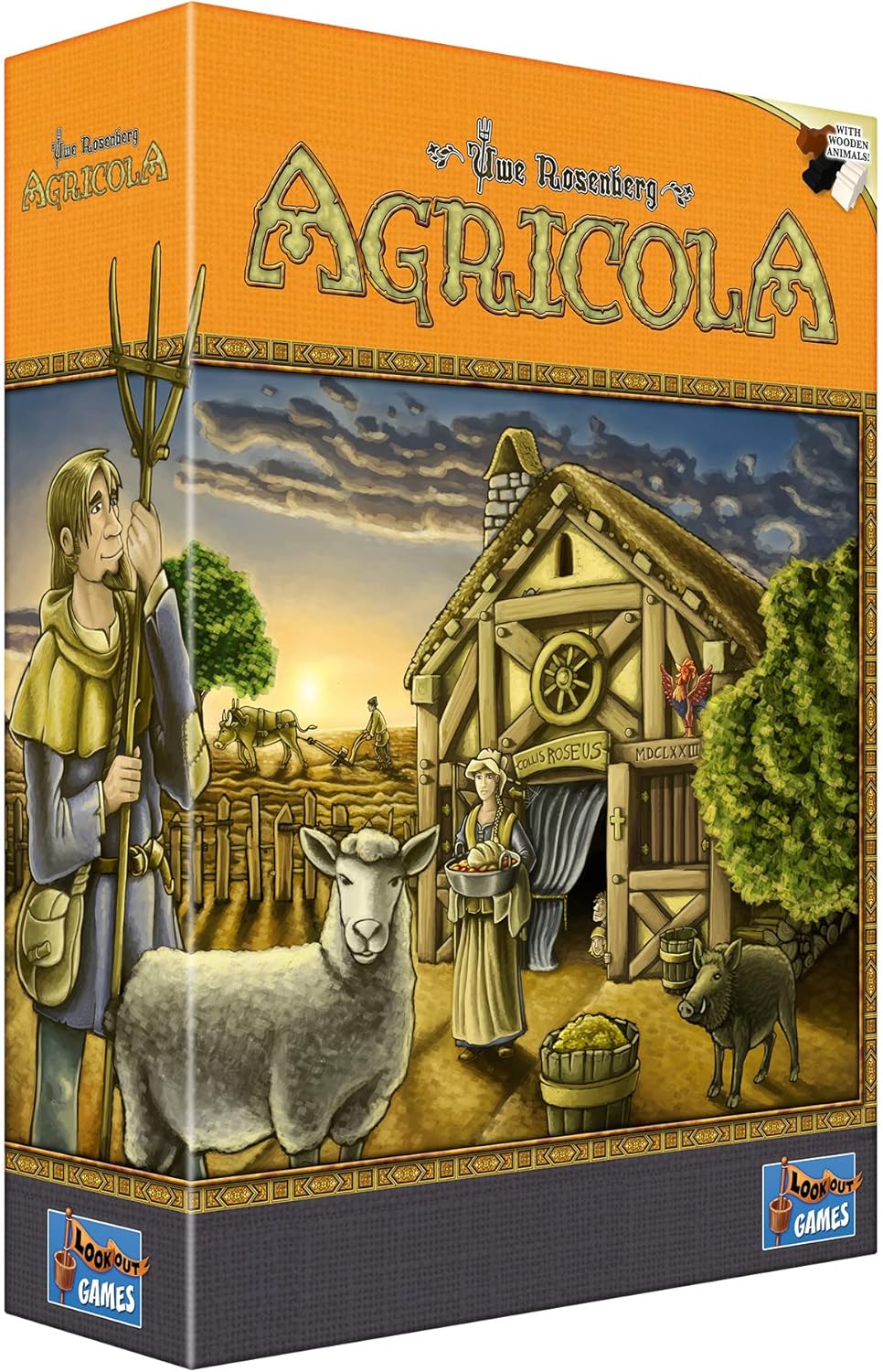 The 17th Century Was Not an Easy Time to be a Farmer.
In Agricola (Latin for farmer), you're a farmer in a wooden shack with your spouse and little else. You might think about having kids in order to get more work accomplished, but first you need to expand your house. And what are you going to feed all the little rug rats?
Guide your family to wealth, health and prosperity and you will win the game.