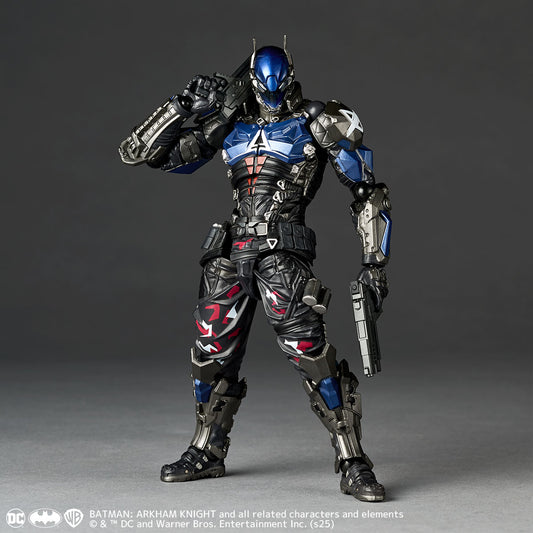 <p>Bring one of Gotham's most formidable adversaries to your collection with the <strong>Kaiyodo Revoltech Amazing Yamaguchi Arkham Knight Ver.1.5</strong> action figure!</p>
<p>Based on the mysterious antagonist from the hit video game <strong>Batman: Arkham Knight</strong>, this updated Ver.1.5 release expands on the original figure with additional weapons and armor options, giving collectors even more ways to recreate the Arkham Knight's aggressive combat style.</p>
<p>Standing approximately 6.7 inches