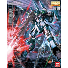 A limited mass produced transforming unit in the Gundam Unicorn OVAs. Features over shoulder high energy cannon and winged backpack. Visor and other sensors recreated through translucent green plastic. Transformation is accomplished seamlessly through the use of swinging joints and hatches.