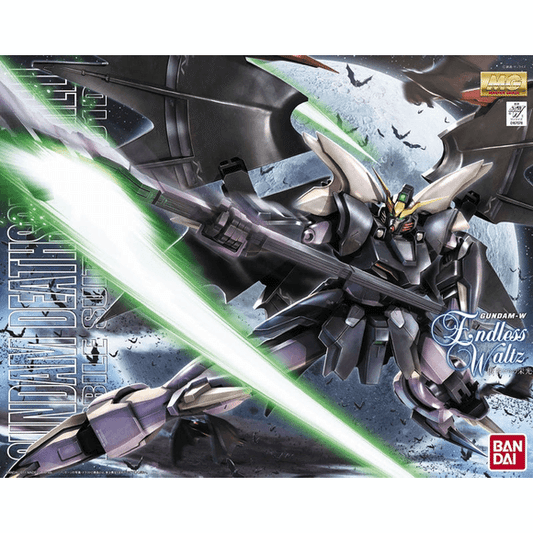 The iconic bat wings of the Endless Waltz version of Deathscythe Hell bring nostalgia to many a Gundam Fan in the U.S. Now available as a Master Grade, this version of Deathscythe Hell contains the latest MG technology offering superior plastic engineering, accuracy, and posability. New wing gimick allows for various extreme poses and contains various warning signs and markerings. Scythe is molded in bright transclucent green plastic and has spots to be slotted into the swappable hands. Action base connecto