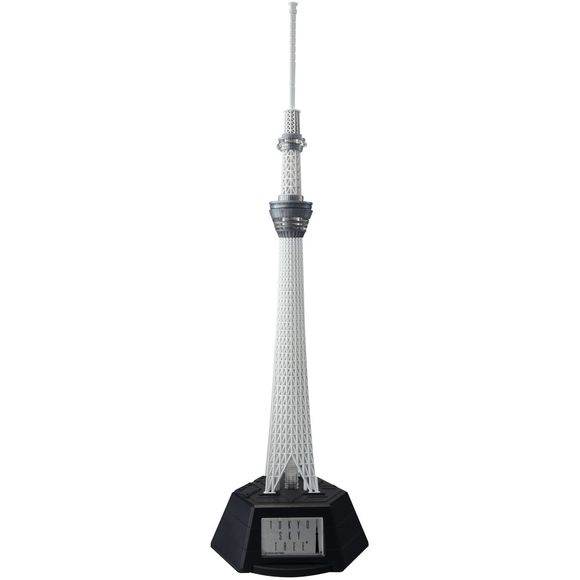 A great model of the towering Tokyo Sky Tree! Features selectable blue and purple LEDs in the base so you can light it up depending on your mood. Stands 26.4cm (10.4") when assembled. The base with the LED and electronics is pre-assembled. A snap-together kit, with no glue required. Requires 3 AAA batteries, sold separately.