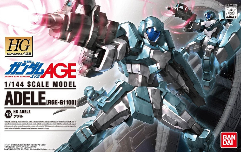 The Adele is a suit with a color all its own. This baby blue suit comes with its rifle and shield and two beam sabers. Extra hands are provided and the Adele can also sport the backpack of the G-Bouncer (Not Included). Assembly Required.