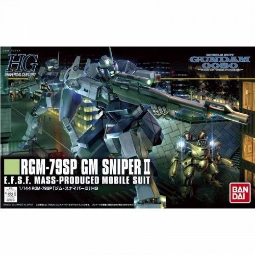 The GM Sniper 2 from the OVA series" Gundam 0080 features" sniper rifle, machine gun, beam sabers, shield, and fold down visor for head sensor. Darken E mini suit is also included. Runner x 10, Instruction Manual, stickers.