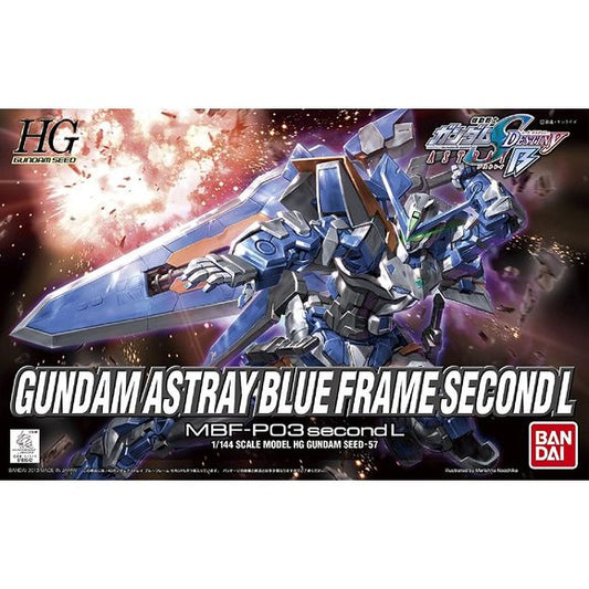 1/144 model of Blue Frame's second form featuring a fully transformable Tactical Arms pack which can convert from giant sword to Gatling gun modes made for the 10th anniversary of the Gundam Seed Astray manga. Also includes 2 armor Schneider knives and hidden foot blades and stand to help with balancing the massive sword.