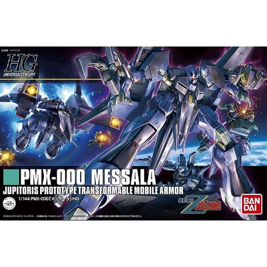 <p>Build and display <strong>HGUC Zeta Gundam PMX-000 Messala</strong> with this official Bandai Hobby <strong>HGUC 1/144 scale model kit</strong>.</p>
<p>Highly detailed and articulated snapfit kit with parts molded in multiple colors. Markings provided as stickers</p>
<p><strong>Product Features:</strong></p>
<ul>
<li>HGUC 1/144 scale model kit</li>
<li>Official Bandai Hobby release</li>
<li>Articulated construction for dynamic posing</li>
<li>Molded color parts help recreate the on-screen appearance</li>