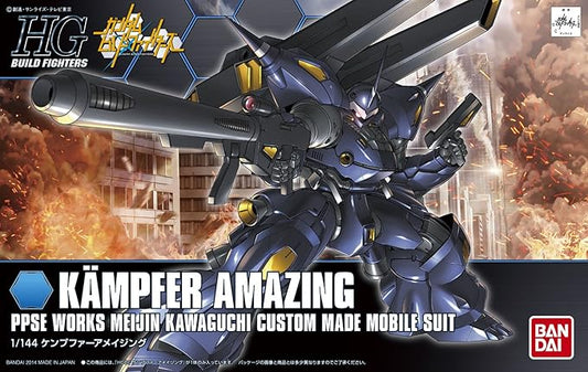 From "Gundam Build Fighters," here's the aptly-named Kampfer Amazing! Highly posable after assembly, the Kampfer Amazing features two shoulder-mounted Amazing Weapon Binders (inside which weaponry can be stored), two Amazing Long-Range Rifles, two Amazing Rifles, and two Amazing Knives. A perfect addition to any Gundam lineup!
