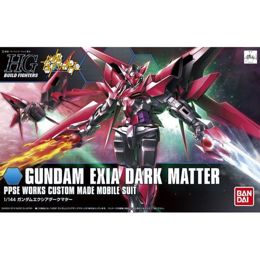 <p>Build and display <strong>Build Fighters HGBF Gundam Exia Dark Matter</strong> with this official Bandai Hobby <strong>HGBF 1/144 scale model kit</strong>.</p>
<p>New evil version of the Gundam Exia from Gundam Build fighters. Uses the original HG Exia R2 to create a heavy combat use design</p>
<p><strong>Product Features:</strong></p>
<ul>
<li>HGBF 1/144 scale model kit</li>
<li>Official Bandai Hobby release</li>
</ul>
