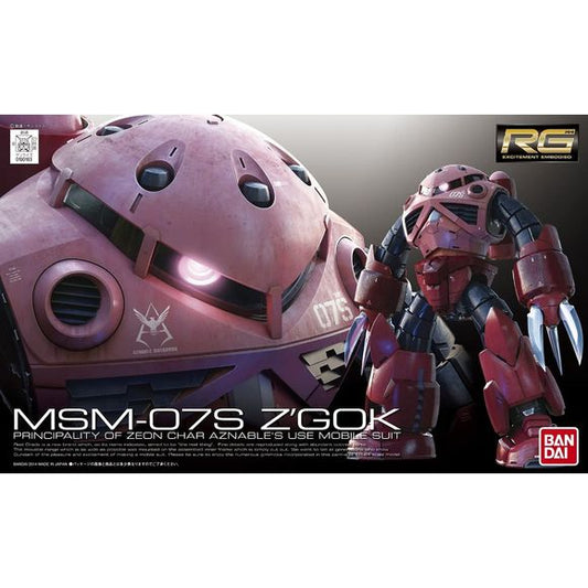 This 1/144-scale Real Grade kit of Char's custom version of the fast and agile Z'gok features full posability thanks to its internal "skeleton." Parts come molded in color, so no paint is required to complete this easy to build kit, but it can be used to add detail! Includes stickers for markings. Assembly Required.