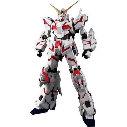 The titular mecha design from the 7 episode OVA "Gundam UC," receives the Perfect Grade treatment! A massive 14" tall, it is capable of transformation from Unicorn Mode to Destroy Modes and also a hidden third form. It has been engineered to also replicate its massive range of movement while still maintaining its iconic proportion and look. Other features include the use of magnets for its transforming horn, a full armament of weapons including beam magnum, shield, beam sabers, hyper bazooka, extra ammo car