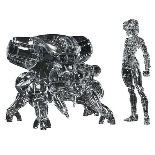 PRE-ORDER: Expected to ship in January 2027.
Max Factory presents the latest addition to the PLAMAX minimum factory lineup of 1/20 scale plastic model kits: Motoko Kusanagi with Fuchikoma (Manga Thermoptic Camouflage Ver.) from Ghost in the Shell!
Inspired by early illustrations from the Ghost in the Shell manga, this model kit recreates Motoko Kusanagi and Fuchikoma in a compact 1/20 scale format. The kit includes two versions of Motoko: a fixed seated figure designed to ride atop Fuchikoma and an articu