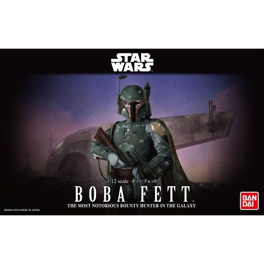 The most famous bounty hunter in the galaxy is now a 1/12 scale model kit from band a I! It features the same detail and articulation that you've come to expect from the line,, and comes with a full array of accessories including interchangeable hand parts and a dedicated display base!