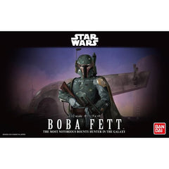 The most famous bounty hunter in the galaxy is now a 1/12 scale model kit from band a I! It features the same detail and articulation that you've come to expect from the line,, and comes with a full array of accessories including interchangeable hand parts and a dedicated display base!