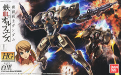 From the hit series "Mobile Suit Gundam: Iron-Blooded Orphans" comes the Hyakuri. This 1/144 HG kit comes with parts molded in light tan, brown, grey and light grey. A small clear plastic display stand and foil stickers for the markings are also included. Assembly Required.