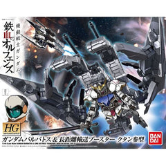 <p>From the hit anime series "Iron-Blooded Orphans" comes this cool looking double kit! Packaged inside this box is both an HG Gundam Barbatos kit as well as the parts to build the Long-Distance Transportation Booster.</p>
<p>Parts come molded in multiple colors and snap together for easy construction. This kit can also transform between transport and action mode.</p>
<p>A stand to hold the completed kit and foil sticker marking sheets are also included. Assembly Required</p>
<p><strong>Product Features:</s