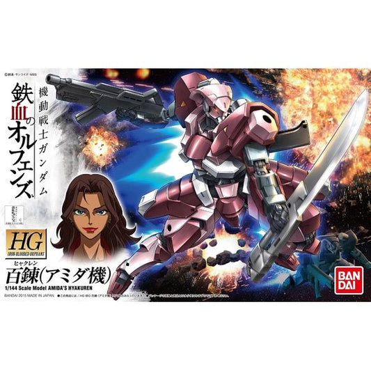 <p>Build and display <strong>HGPD IBO Hyakuren Amida Use</strong> with this official Bandai Hobby <strong>HG 1/144 scale model kit</strong>.</p>
<p>It's the Hyakuren as piloted by Amida Arca from the anime series "Iron-Blooded Orphans". Parts come molded in multiple colors and includes a small sheet of color stickers</p>
<p><strong>Product Features:</strong></p>
<ul>
<li>HG 1/144 scale model kit</li>
<li>Official Bandai Hobby release</li>
<li>Molded color parts help recreate the on-screen appearance</li>
<l