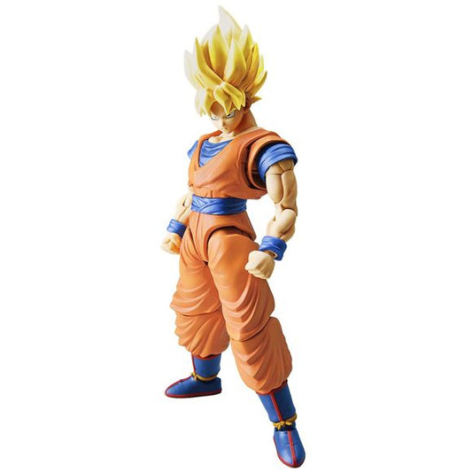 A new breed of action figure model kit that blends high articulation and detailed sculpts together in one package! Super Saiyan Goku is constructed using layered colored plastic techniques that blend the seam lines together with the folds of his outfit and contours of his muscles leading to a natural appearing joint system.  Simple construction patterns ensure it will be an easy to build figure even for those who have never built a model kit before!  Includes different hand parts for various martial arts po