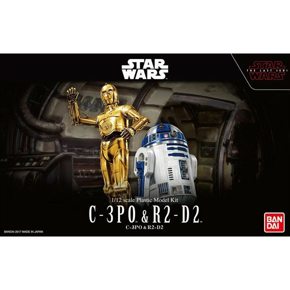 C-3PO and R2-D2 from The Last Jedi! R2-D2's silver parts have been coated in an updated metallic plating for a more faithful representation of the movie appearance right out of the box! Also, C-3PO's entire body is not cast in plated gold since all his parts were correctly replaced! C-3PO comes with interchangeable hand parts for posing, and R2-D2 comes with multiple astromech droid function arms for posing options! Runners x10, Sticker Sheet x2 and Manual x1