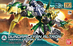 A design based on the Altron Gundam, the personal machine of Tigerwolf from “Gundam Build Divers” appears! Utilizing brand new molding this martial arts themed Gundam has sub arms which can extend as well as combine with the tiger and wolf parts on its shoulders. Runner x 13, stickers, instruction manual.
Product size: Approx 6"
Package size: Approx 11.7x7.4x3.0 in