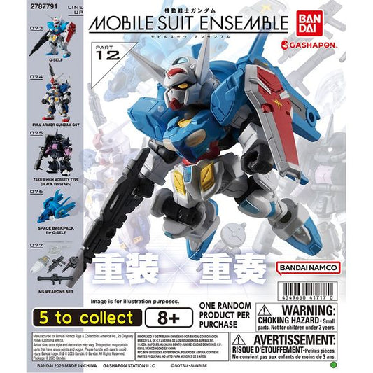 Expand your collection with Mobile Suit Gundam Mobile Suit Ensemble Part 12 from Bandai! The Mobile Suit Ensemble series features compact, articulated Mobile Suits with interchangeable weapons and equipment, giving collectors plenty of options for posing, customizing, and combining parts.
Part 12 is headlined by the G-Self from Gundam Reconguista in G, with a separate Space Backpack for G-Self that lets you upgrade its equipment. The assortment also includes the heavily armed Full Armor Gundam Ground Type-