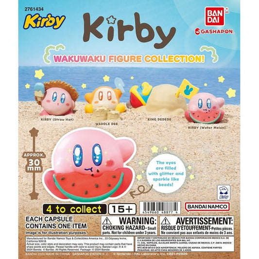Bandai Kirby Wakuwaku Figure Collection Gashapon – 1 Random Figure
Bring a little beach-day fun to your collection with Bandai’s Kirby Wakuwaku Figure Collection! Kirby and friends are enjoying the sunshine in this adorable assortment of miniature figures featuring playful summer poses and sparkling, glitter-filled eye details.
Discover Kirby wearing a straw hat and holding a frozen treat, Waddle Dee building a sandcastle, King Dedede relaxing beneath the sand, or Kirby enjoying a slice of watermelon. The