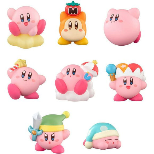 From the hit video game franchise, Kirby joins the "Friends" series from Bandai! This set includes seven versions of Kirby painted in the slightly pale colors typical of the "Friends" lineup, plus one of his friend Waddle Dee. In addition, the Warp Star Kirby figure comes in a rare color version with rainbow stars! There are nine different figures available. 1 figure chosen at random.
Possible figures include: Warp Star Kirby, Sword Kirby, Puffed-Up Kirby, Beam Kirby, Sleepy Kirby, Parasol Kirby, Star Ro