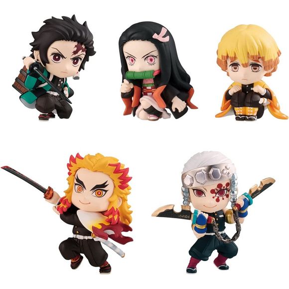 The popular Bandai Shokugan Series Demon Slayer: Kimetsu no Yaiba Adverge Motion continues with Volume 4! Featuring fan-favorite characters from Demon Slayer in a Chibi-style with dynamic poses from the anime, each figure is highly detailed, measuring approximately 2.2 inches tall, and includes a stand. This set includes ALL 5 characters, Tanjiro Kamado, Nezuko Kamado, Zenitsu Agatsuma, Kyojuro Rengoku, and Tengen Uzui, in a special set packaging!