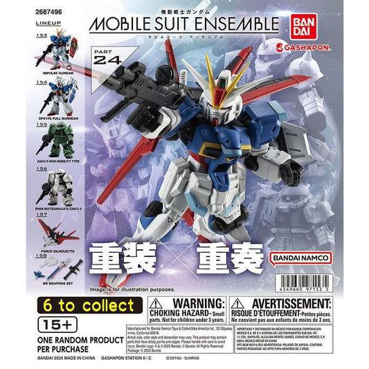 Expand your collection with Mobile Suit Gundam Mobile Suit Ensemble Part 24 from Bandai! The Mobile Suit Ensemble series features compact, highly detailed Mobile Suits with articulated joints and interchangeable weapons and equipment, making them great for posing, displaying, and customizing.
Part 24 brings together Mobile Suits from across the Gundam universe, headlined by the Impulse Gundam from Mobile Suit Gundam SEED Destiny and Gundam GP01Fb Full Burnern from Mobile Suit Gundam 0083: Stardust Memory.