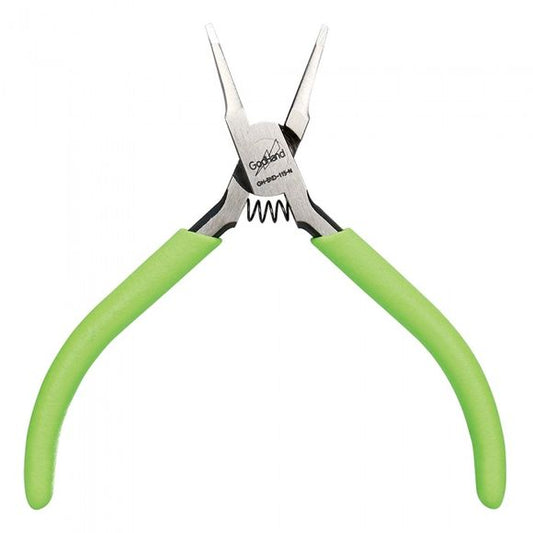 The GodHand BND-115-N Sharaku Bending Pliers features a diagonal tip to improve work efficiency and comfort. No grooves on the holding section, so you don't have to worry about scratching what your holding. Works fantastic for bending parts. Overall length: Approx. 115 mm.