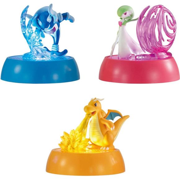 Bandai Pokemon Lights! Collection 03 Capsule Collection features: Dragonite, Gardevoir, & Palafin (Mighty Form)
This contains one random figure in a Pokeball shaped gashapon ball that can display the figure inside.