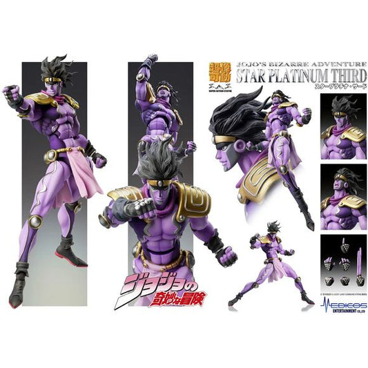 <p><strong>PRE-ORDER: Expected to ship in March of 2027.</strong></p>
<p>From JoJo's Bizarre Adventure: Stardust Crusaders comes Star Platinum Third, Jotaro Kujo's powerful Stand, joining Medicos' popular Super Action Statue series!</p>
<p>Developed under the supervision of series creator Hirohiko Araki, this highly articulated figure features detailed sculpting and an extensive range of motion, allowing you to recreate Star Platinum's distinctive poses and powerful attacks from the series.</p>
<p>Star P