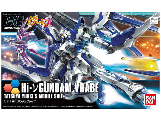 The Hi-Nu Gundam Vrabe, piloted by a young Tatsuki Yuuki before he became Meijin in "Gundam Build Fighters," is finally here! The bird-shaped Vrabe booster can be created using the shile and various parts of the backpack. Includes a rifle, two sabers, six fin funnels, a shield, foil and tetron stickers for markings, and instructions. Molded in blue, white and gray.