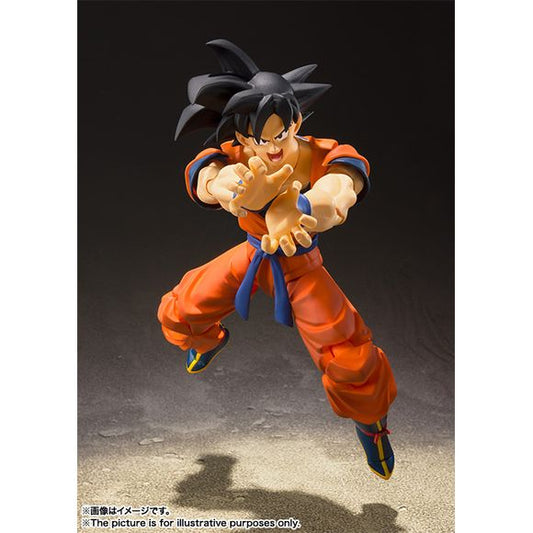 <p>This is one action figure Dragon Ball fans will not want to miss! Son Goku, one of the world's most popular characters, joins the S.H.Figuarts line, perfectly replicated down to the Chinese characters on his clothing. Incorporates cutting-edge action figure technology to let you replicate Son Goku's trademark battle poses.</p>
<p>Combine it with Frieza (sold separately) to re-create dramatic fight scenes, letting the world of Dragon Ball unfold right on your tabletop. Includes 2 left and 4 right optional