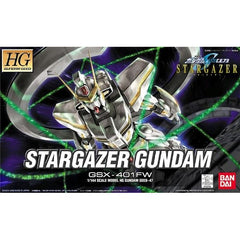 Simple 1/144 scale HG kit of the beautiful Stargazer Gundam comes with its beam shield generator backpack, a Beam Gun KSM71/J, three clear green beam rings and a stainless steel rod to hold the rings in place, plus a display base. Two types of stickers (sparkling gold, and black) are included for you to apply on the kit.