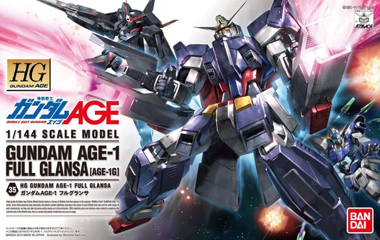 Gundam Age-1 in its final battle configuration at the end of Gundam Age. Back mounted Glastron launchers can be rotated to the front under the shoulder and features dual missile launchers. 2 shield rifles and beam sabers are also included. Armor can be purged to reveal Age-1 Flat.