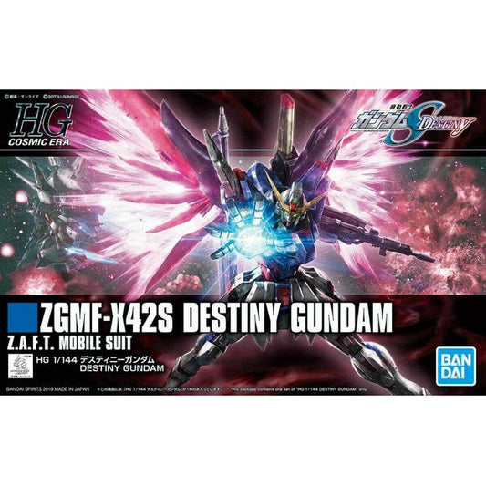 <p>To celebrate the 15th anniversary of "Gundam seed Destiny", a new special Destiny Gundam is being released in Hg format! Focusing on recreating its dynamic action poses, The destiny Gundam has been rebuilt from the ground up and incorporates new joint in the torso and waist that allow an unbelievable range of motion.</p>
<p>In addition, its complete weapon load out: long range energy cannon, beam rifle, arondight Anti-ship sword, beam boomerangs, beam shield is included down to the effect parts in its wi