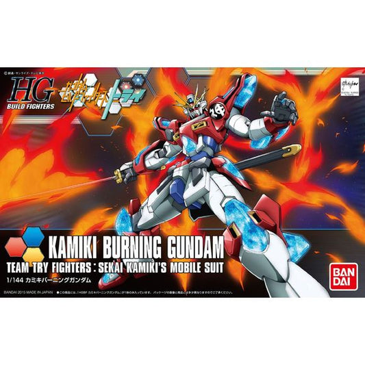 <p>Build and display <strong>Build Fighters HGBF Kamiki Burning Gundam</strong> with this official Bandai Hobby <strong>HGBF 1/144 scale model kit</strong>.</p>
<p>The Burning Gundam built by Kamiki Sekai from "Gundam Build Fighters Try" that appears in the final episode</p>
<p><strong>Product Features:</strong></p>
<ul>
<li>HGBF 1/144 scale model kit</li>
<li>Official Bandai Hobby release</li>
</ul>